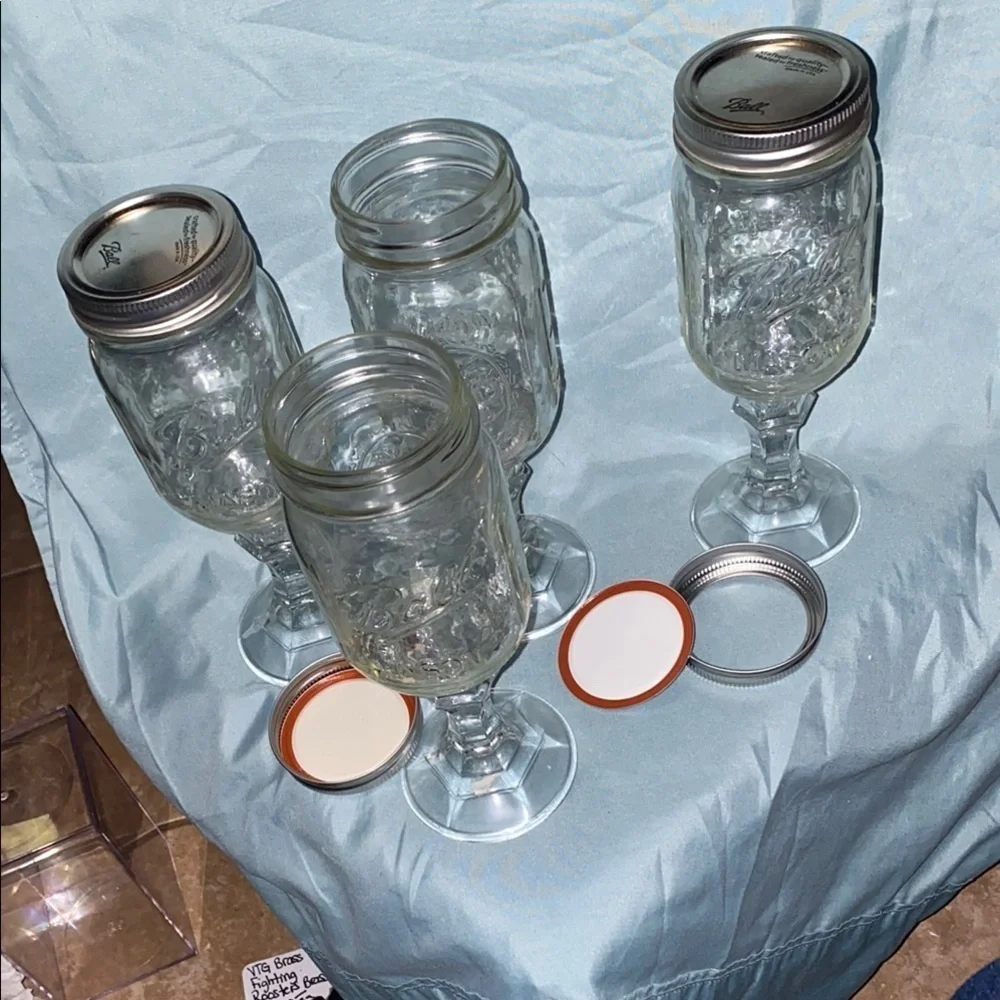 BX48 Vintage Set of 4 Mason Jar Goblets wine